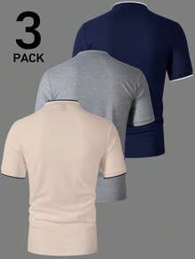 Manfinity Homme Men's Casual Commuting Polo Shirt Set With Trim Navy Blue Summer - Multicolor - View 2