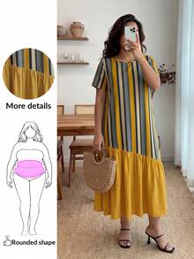 Enliva Đầm cổ tròn cỡ lớn cho nữ mùa hè - Màu Mù tạt vàng - Xem 1