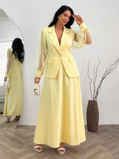 SHEIN Damen Zweiteiler aus Blazer Jacke und Rock Set