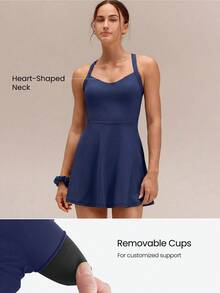 GLOWMODE FeatherFit™-Air Game Set A-Line Built-In Peekaboo Short Knotted Pocket Halter Dress Low Impact Daily Summer Quick Dry Moisture Wicking - Dark Blue - View 3