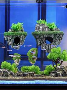 漂浮式水族箱景观石装饰人造假山石躲藏洞穴鱼缸摆件逼真风景水族造景用品创意隐藏式庇护所装饰 - A - 查看 2