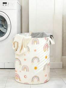 1 Piece, Cartoon Rainbow Pattern Printed Large Capacity Foldable Circular Storage Basket, Storage Basket With Handle, Bathroom, Room Multi-Purpose Storage Basket, Laundry Basket, Dirty Clothes Basket, Room Miscellaneous Sorting Storage Basket Large Capacity Storage Box, Clothing Storage, Toy Miscellaneous Storage, Multi-Purpose Covered Storage Box, Foldable Dirty Clothes Basket, Storage Basket, Laundry Basket. - Multicolor - View 9