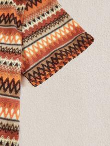 Mercer Haus Men's Multi-Color Wavy Knit Elastic Half-Open Collar Contrast Button Drawstring, Casual, Commuting, Street, Summer Beach 2-Piece Outfit - Orange - View 7