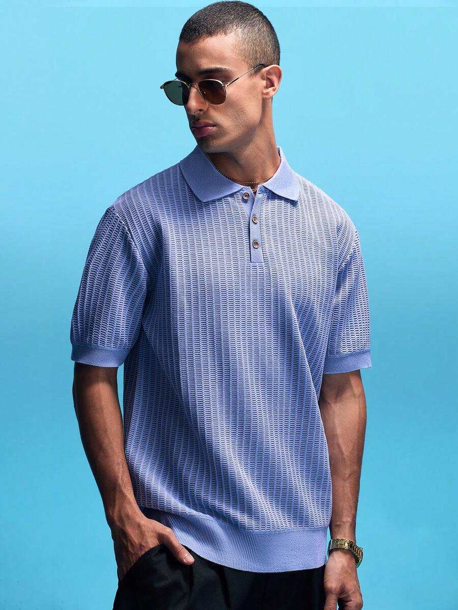 NobleFwd Men's Casual Minimalist Short Sleeve Knit Sweater Polos For Men Spring And Summer  Knitted Top Easter - Blue - View 1