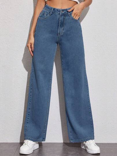 Rivivi Quần jeans ống đứng không co giãn dành cho nữ cỡ lớn, màu xanh nhạt, ống rộng, cạp cao, dáng suông, ôm sát, kiểu maxi rộng rãi, thoải mái, thích hợp cho mùa xuân.