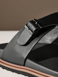 SHUZIA Men's Fashionable Casual Comfy Adjustable Strappy Thong Slide Sandals - Black - View 5