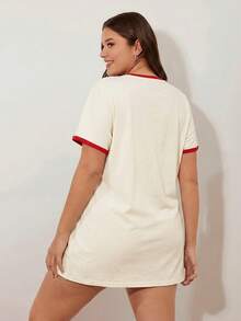 SHEIN BASICS Đầm thun tay ngắn cổ tròn dáng suông dành cho nữ cỡ lớn - Đỏ - Xem 2