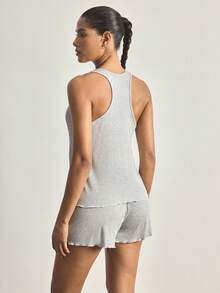 Ocili 简约舒适柔软圆领交叉露背女士睡衣套装 - 淺灰色 - 查看 3