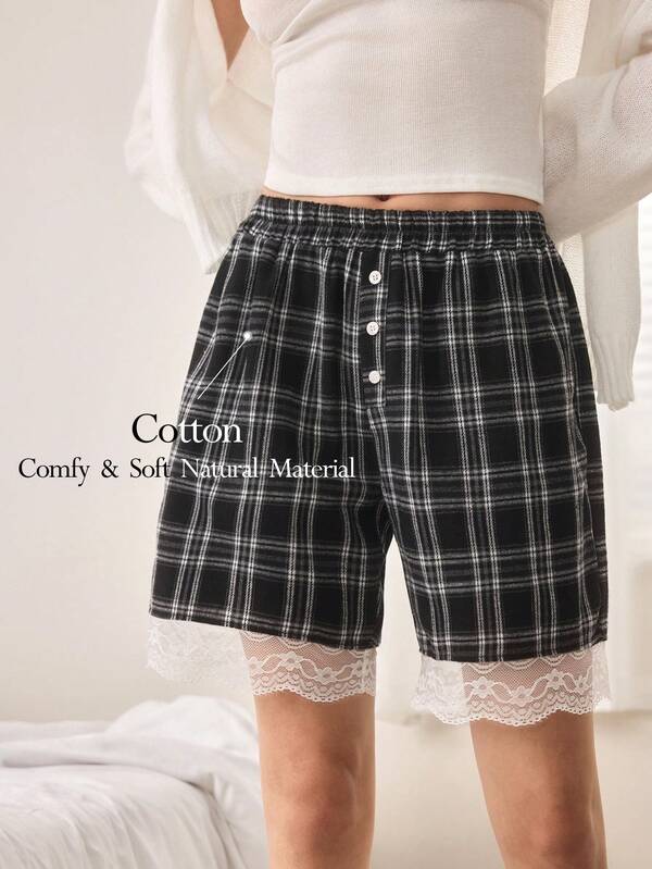 Ocili Quần dài nữ INS Casual Y2K kẻ caro xám, chất liệu mềm mại, thoải mái, thích hợp mặc nhà mùa thu.