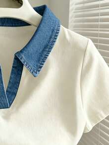 Franclia Casual Colorblock Collar Short Sleeve Top, Summer - Multicolor - View 4