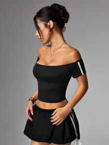 女士运动T恤和背心 - 藏蓝色 - 查看 5