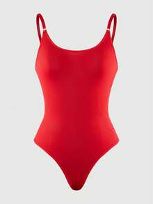 SHEIN Women's Solid Color Casual Cami Bodysuit UnderwearOuter - Red - View 1