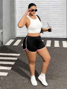 SHEIN EZwear Plus Size Women Elastic Waist Casual Versatile Shorts - Multicolor - View 4