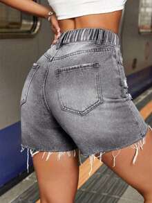 Jeanoix Plus Size Summer Casual Streetwear Distressed Denim Shorts Day Grey - Grey - View 2