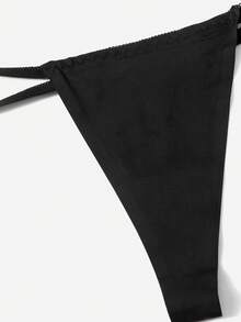 Women's Casual Comfy High Stretch Black Fabric Plain Ruched Thong Panties - Black - View 5