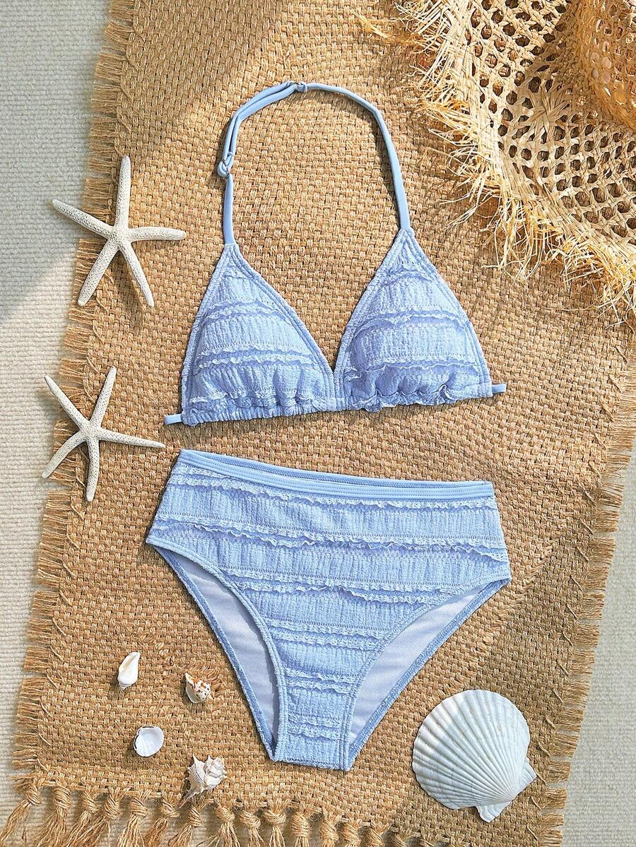 SHEIN Bộ bikini kẻ caro cho bé gái tuổi teen: Thiết kế buộc cổ, họa tiết dễ thương, mở ra xu hướng thời trang biển mùa hè. - Nhiều màu - Xem 1
