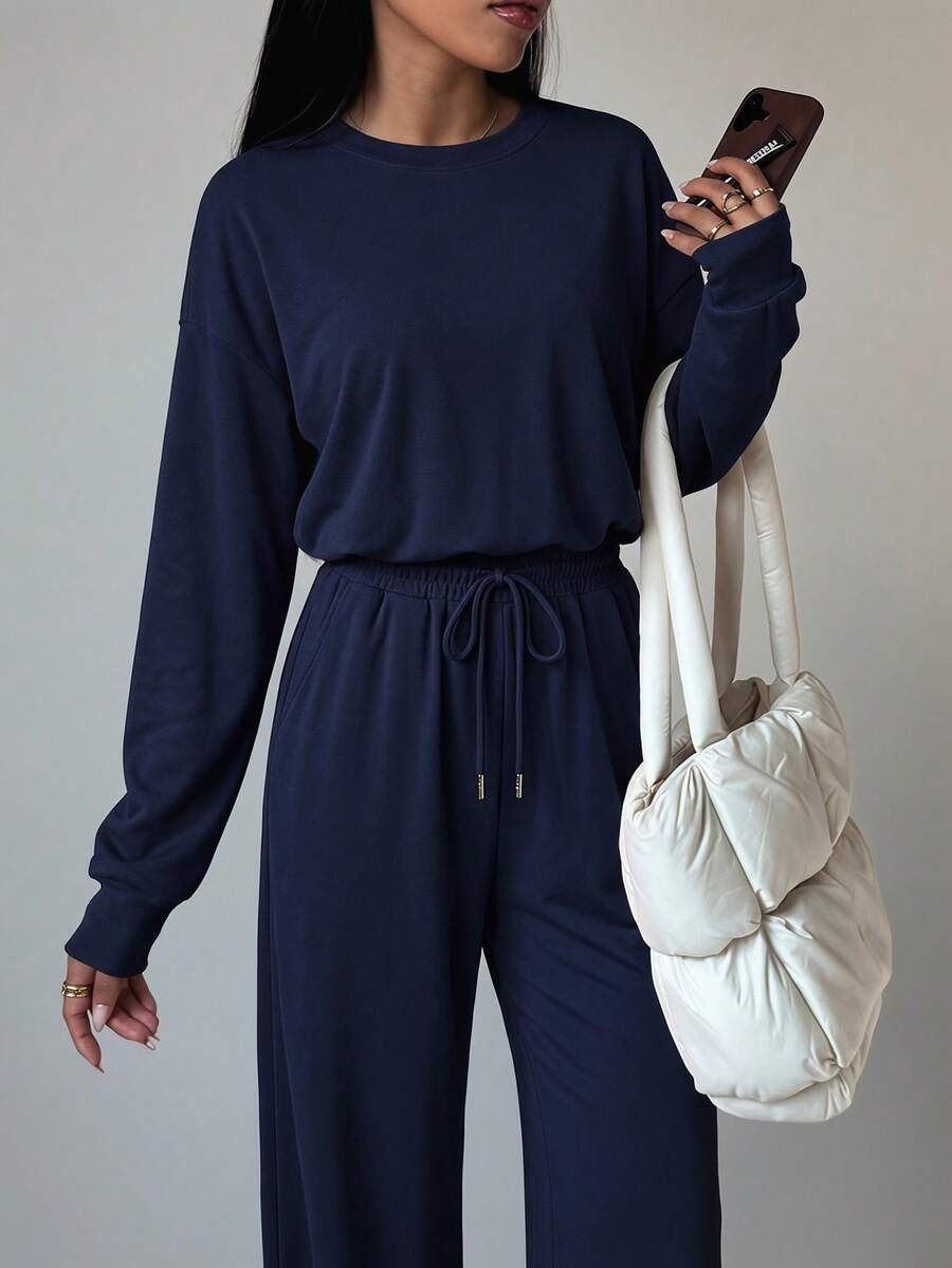 SHEIN Daily&Casual 女士运动套装 - 寶藍色 - 查看 1