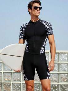 Manfinity KASUA Đồ bơi nam kiểu romper phối màu, mặc thường ngày phong cách casual, đi nghỉ lễ - màu đen - Xem 3