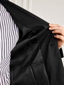Officeau Men's Casual Blazer Suit Set Including Lapel NeckJacket And Pants, Versatile For Spring And Autumn - Black - View 6