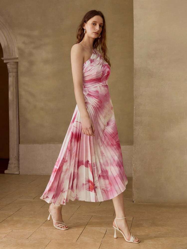 WOMEN'S PLEATED FLORAL PRINT ROMANTIC DATE DRESS, SPRING/SUMMER