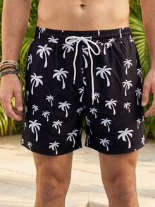 Manfinity KASUA Men's Summer Vacation Coconut Tree Print Drawstring Waist Beach Shorts - Multicolor - View 3
