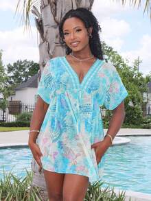 Steph T Women's Summer Casual/Vacation Paisley Print Chiffon Batwing Sleeve Mini Dress, Versatile Daily Wear - Multicolor - View 3