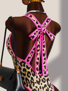 SHEIN Swim SXY Áo tắm liền thân gợi cảm họa tiết da báo, cổ chữ V khoét sâu, hở lưng. - Nhiều màu - Xem 5