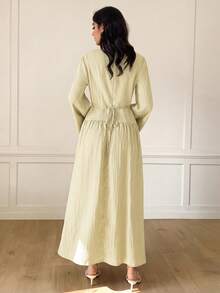 Solavon Women's Solid Color Pleated Casual Party & Travel Dress - Apricot - View 9