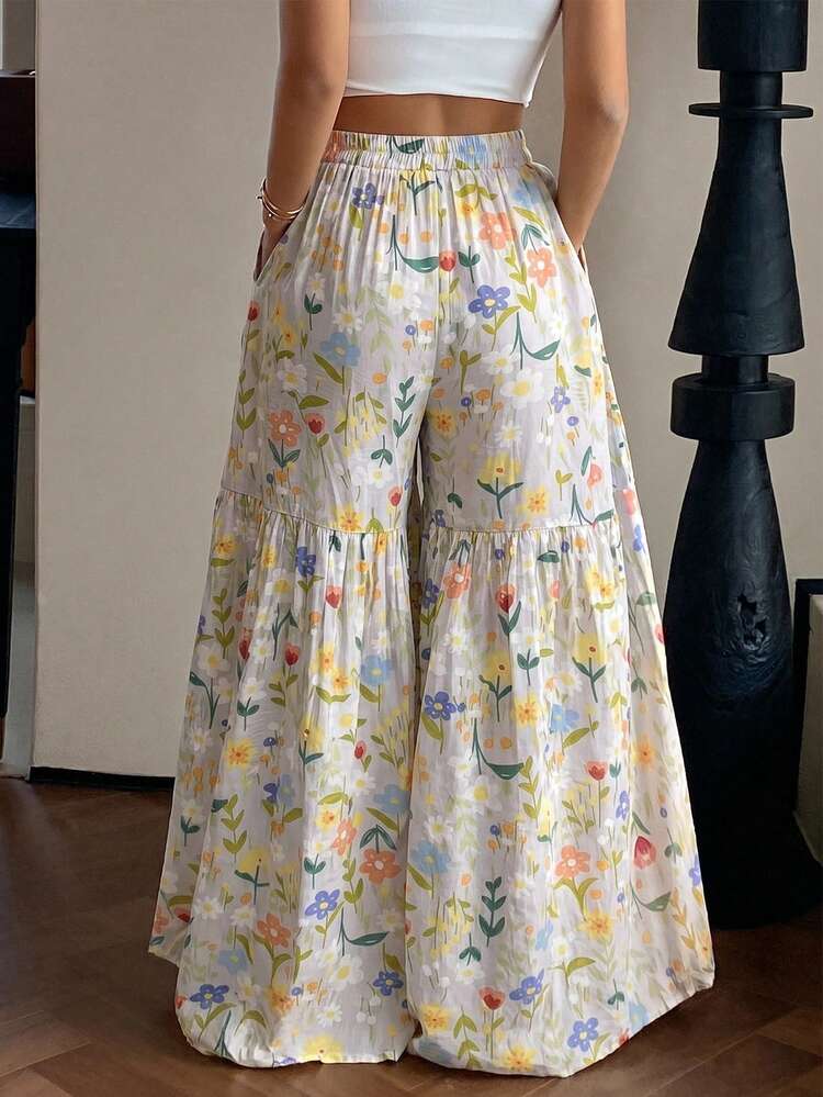 Women's Lightweight Ditsy Floral Loose Wide Leg Pajama Pants, Summer