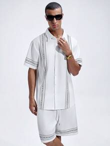 NobleFwd Men's Summer Vacation Geometric Print Short Sleeve Shirt And Shorts Set - Multicolor - View 1