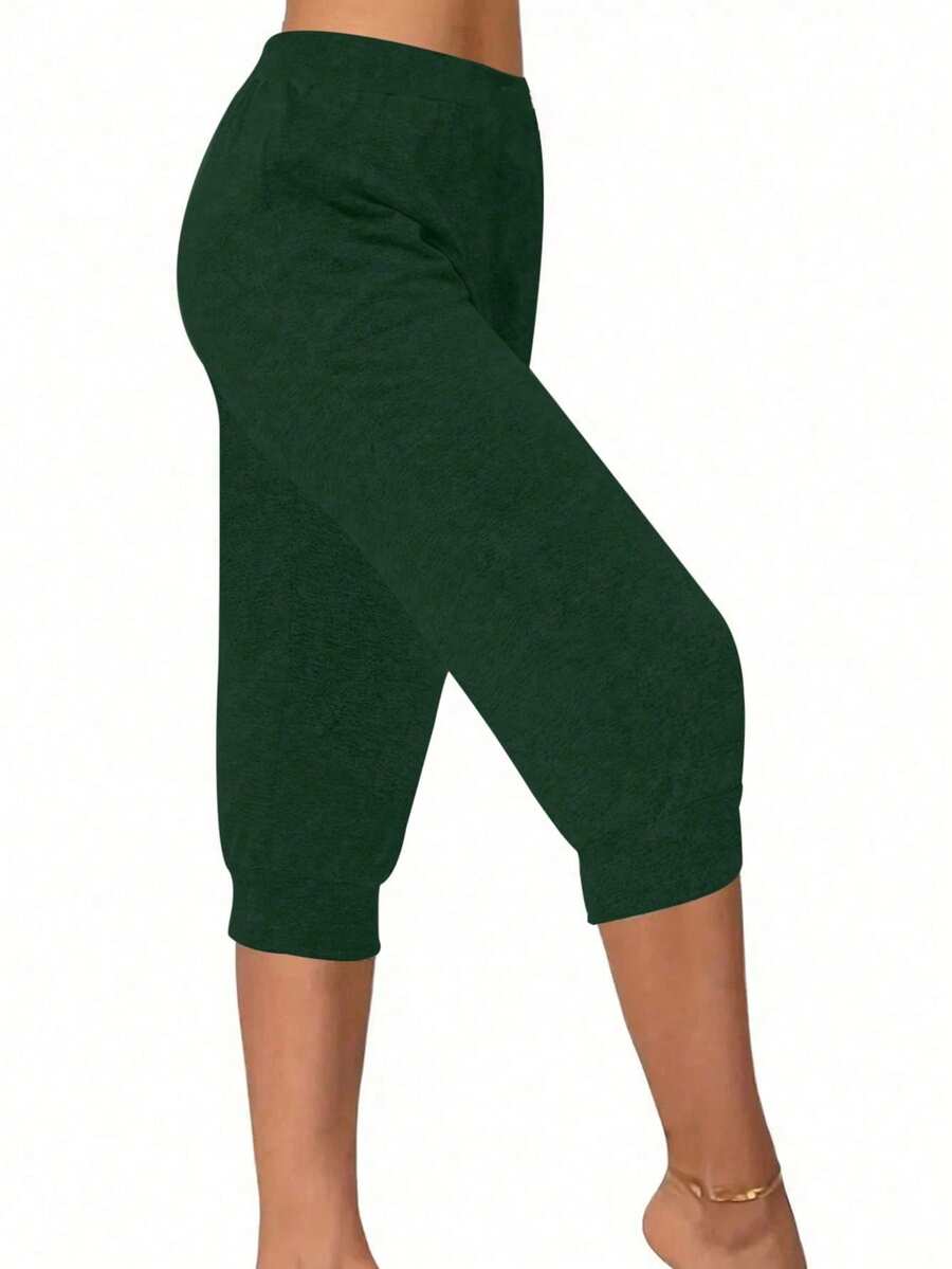 DrmWander 女士夏季度假蝴蝶印花抽绳腰七分裤 - 墨綠色 - 查看 1