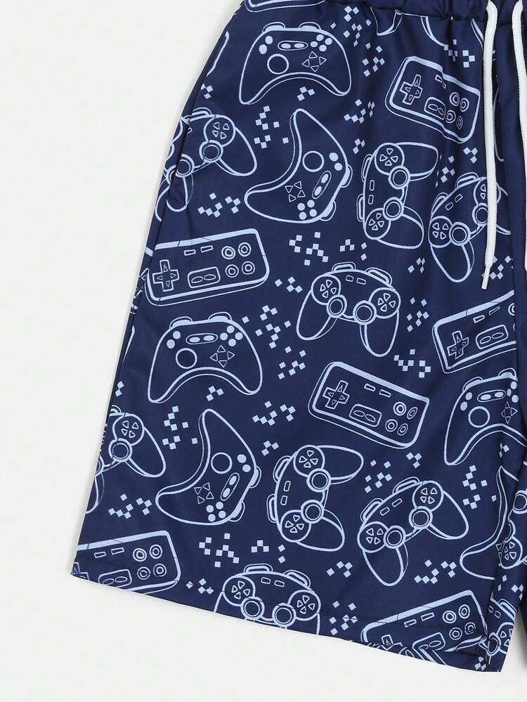 Short de bain pour garçons préados avec thème gaming, imprimé de manette et design de logo pixélisé, pour la plage et la piscine