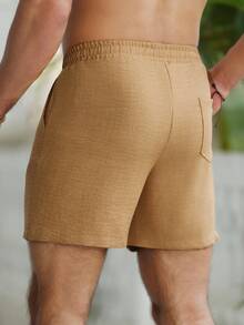 VENTUSAIL Men's Khaki Casual Drawstring Waist Slant Pocket Shorts, Summer - Khaki - View 2