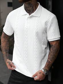 Manfinity Homme Men's Fashionable Casual Retro Short Sleeve Polo Shirt, Essential For Daily Outings, Great Gift For Family And Friends,Football, World Cup - White - View 4