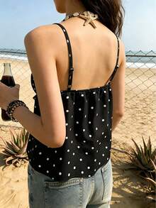 Jouncy Áo camisole nữ chấm bi xếp ly, kiểu dáng thường ngày, đa năng, thích hợp cho hẹn hò và đi chơi. - màu đen - Xem 2
