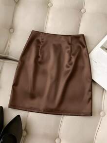 Franclia 女士棕色半身裙、女士优雅半身裙、女士蝴蝶结半身裙、女士职业半身裙、女士紧身半身裙、女士性感半身裙、女士派对半身裙、女士优雅套装、女士优雅连衣裙、女士度假装、休闲连衣裙 - 咖啡棕 - 查看 2