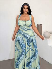 Maweii Plus Size Sleeveless Casual Vacation Fashionable Printed Sexy Dress - Multicolor - View 2