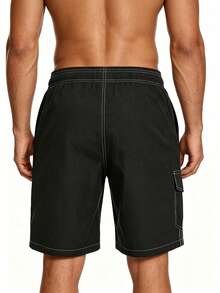 Manfinity KASUA Plus Size Men's Drawstring Waist Casual Versatile Beach Shorts, Holiday - Black - View 2