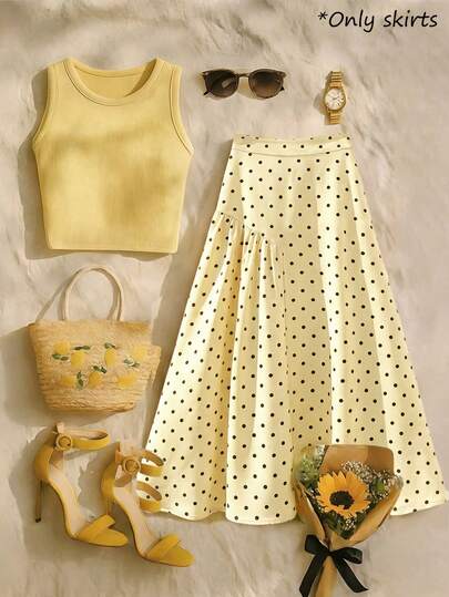 GlowEve CURVE 大码黄色波点高腰A字裙，时尚春季穿搭