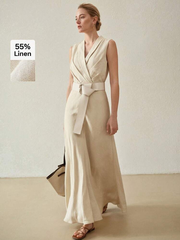 LINEN BELTED SLEEVELESS DRESS
