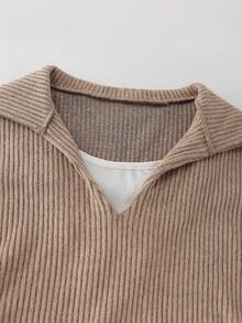 EMERY ROSE Bộ 2 món gồm áo dài tay dệt kim và quần ống rộng lót nhung kẻ dành cho nữ, phong cách thường ngày, phù hợp đi làm, đi chơi, dạo phố, vintage kiểu Pháp, công sở, đi nghỉ mát, màu mơ, thu đông, mặc ở nhà. - Màu Khaki - Xem 5