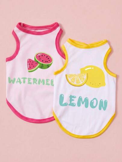 PETSIN Bộ 1 áo vest cho thú cưng in chữ và hình trái cây, kiểu dáng giản dị, mềm mại và thoáng khí, chống rụng lông.