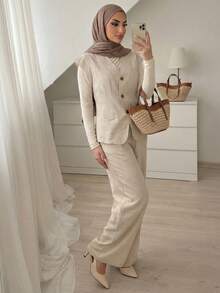 SHEIN Clasi Women's Casual Sexy Solid Color Top Pants 2 Pieces Set Teachers' Day Golf Pastal Summer - Apricot - View 7
