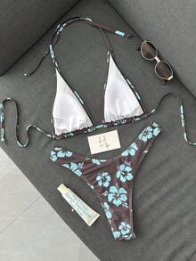 Swim Mod Floral Print Bikini Swimsuit Set For Holiday & Beach For Summer Beach Vacation - Multicolor - View 4