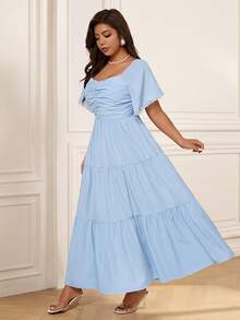 Đầm midi xếp ly màu trơn dành cho nữ cỡ lớn, thích hợp cho các buổi hẹn hò và kỳ nghỉ. - Màu xanh lam - Xem 7