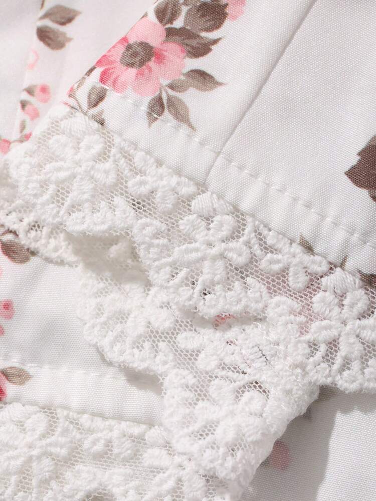 Ditsy Floral Tie-Waist Square Collar Petal Sleeve Elegant Summer Blouse For Women