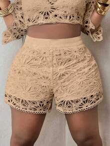 Maweii Quần short nữ cỡ lớn thời trang khoét lỗ, thích hợp cho kỳ nghỉ và đi biển. - Màu be - Xem 1