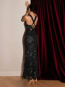 SHEIN Allurite Vestido formal elegante bordado para mujer para banquetes y ocasiones formales - Negro - Ver 2