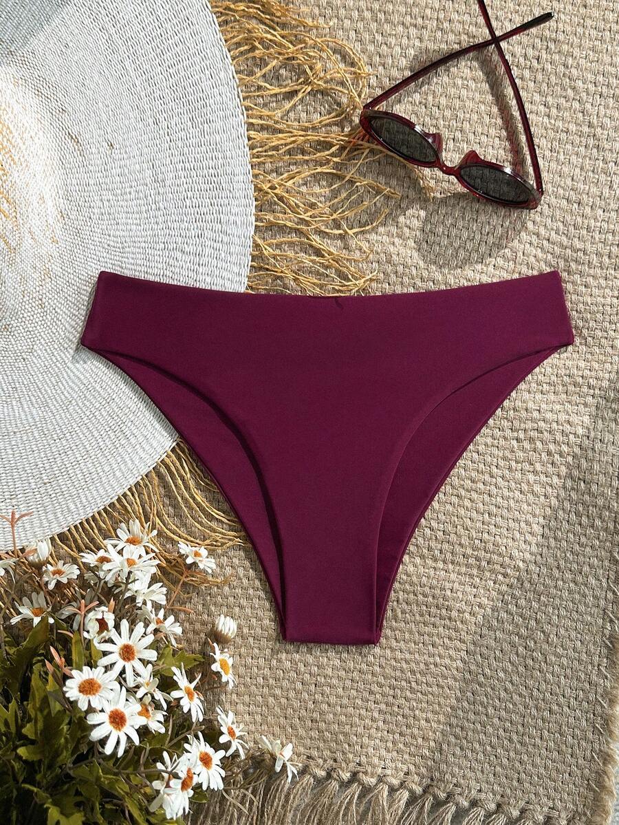 Swim Basics 女士纯色时尚比基尼泳裤,适合海滩度假 - 中紫紅色 - 查看 1