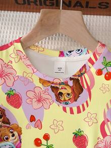 SHEIN | PAW Patrol 女童夏季休闲碎花小狗印花短袖连衣裙 - 白色 - 查看 4